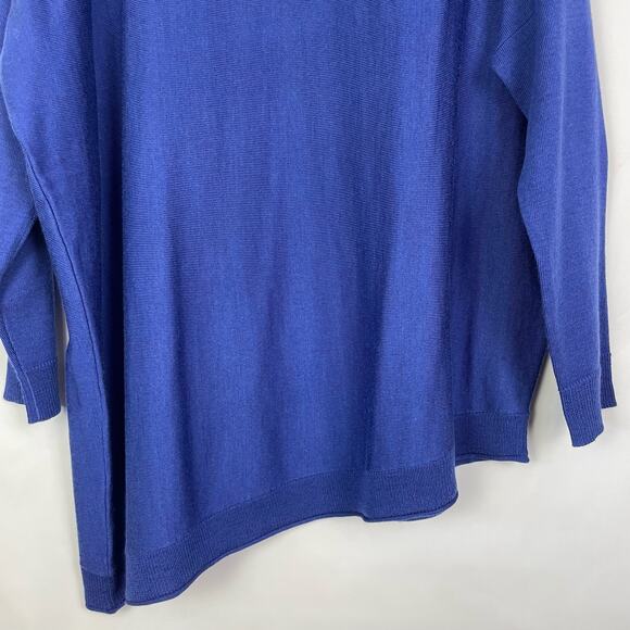 Eileen Fisher | NWT Royal Blue Merino Wool Turtleneck Asymmetrical Hem Sweater - Picture 7 of 11